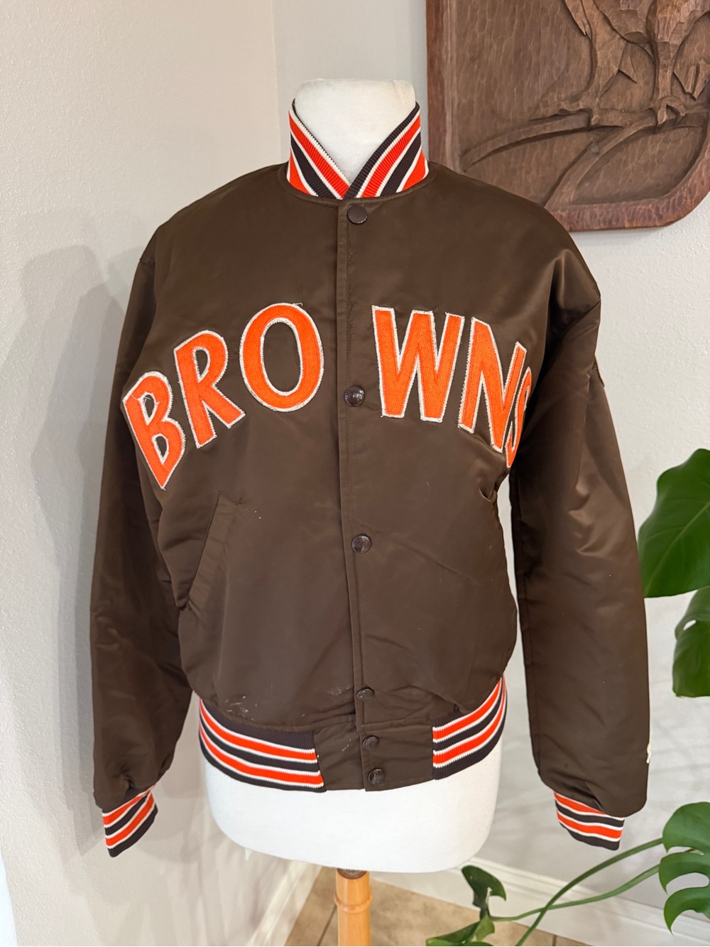 Vintage Cleveland Browns Starter Pro Line NFL Satin Jacket Brown Orange Small